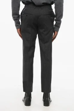 Hot Pantaloni in Lana Gessati con Passanti Uomo Pantaloni