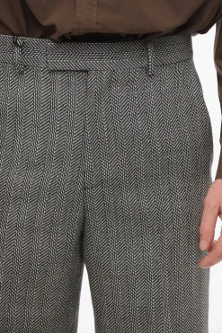 Outlet Pantaloni in Lana Herringbone con Chiusura a Scomparsa Uomo Pantaloni