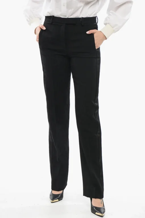 Pantaloni in Lana Jacquard con Bande Laterali in Satin>Versace Outlet