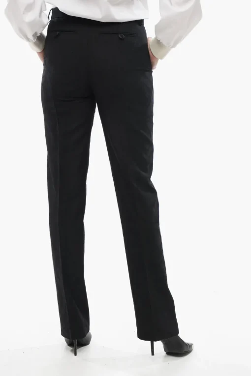Pantaloni in Lana Jacquard con Bande Laterali in Satin>Versace Outlet