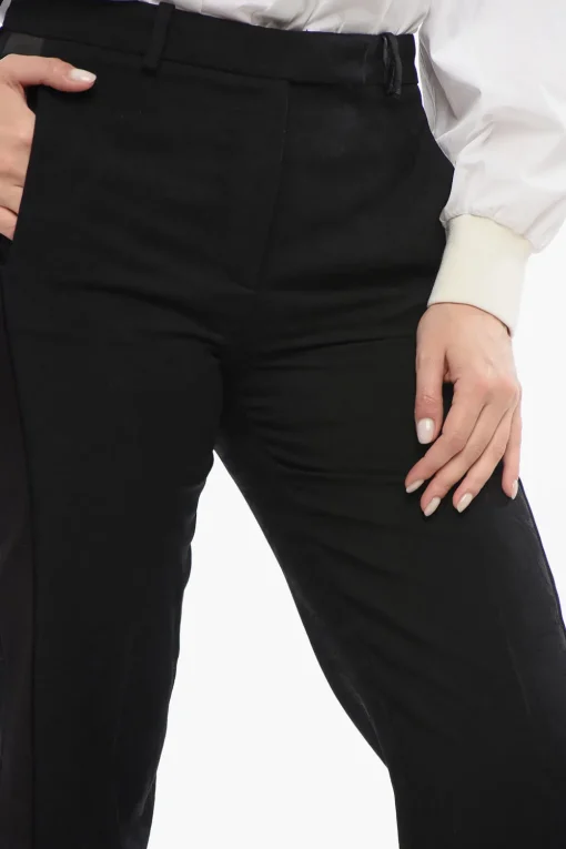 Pantaloni in Lana Jacquard con Bande Laterali in Satin>Versace Outlet