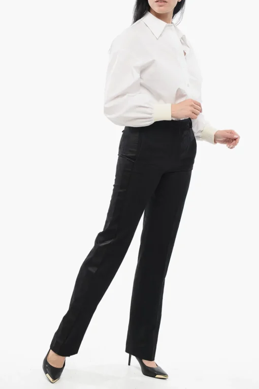 Pantaloni in Lana Jacquard con Bande Laterali in Satin>Versace Outlet