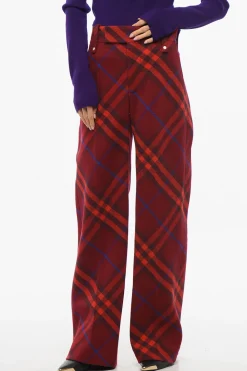 Pantaloni in Lana Vergine Tartan con Chiusura Nascosta>Burberry Sale