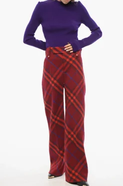 Pantaloni in Lana Vergine Tartan con Chiusura Nascosta></noscript>Burberry Sale