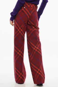 Pantaloni in Lana Vergine Tartan con Chiusura Nascosta></noscript>Burberry Sale