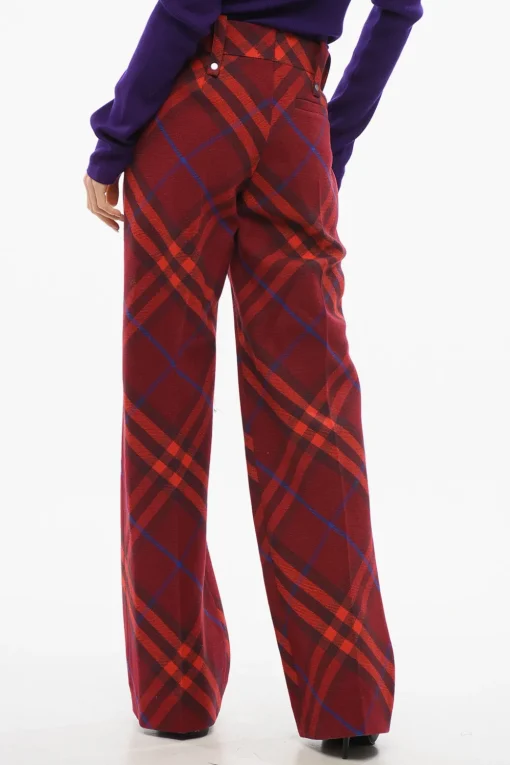 Pantaloni in Lana Vergine Tartan con Chiusura Nascosta>Burberry Sale