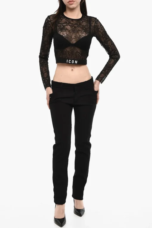 Pantaloni in Lana Vergine con Dettagli in Pizzo>Dsquared2 Outlet