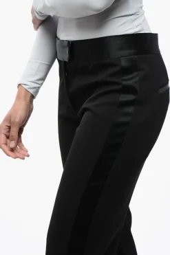 Pantaloni in Lana Vergine con Rifiniture in Raso e Spacco alla Caviglia></noscript>Off-White Sale