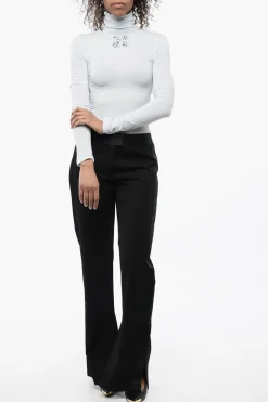 Pantaloni in Lana Vergine con Rifiniture in Raso e Spacco alla Caviglia></noscript>Off-White Sale