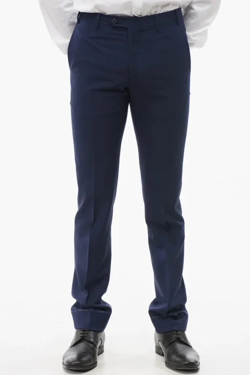 Sale Pantaloni in Lana Vergine Jacquard con Passanti Uomo Pantaloni