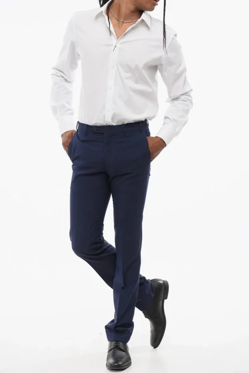 Sale Pantaloni in Lana Vergine Jacquard con Passanti Uomo Pantaloni
