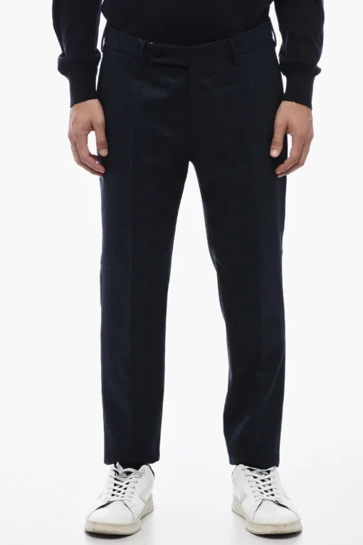Fashion Pantaloni in Lana Vergine con Motivo Check Uomo Pantaloni