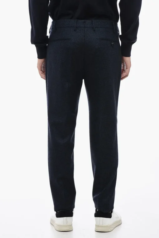 Fashion Pantaloni in Lana Vergine con Motivo Check Uomo Pantaloni