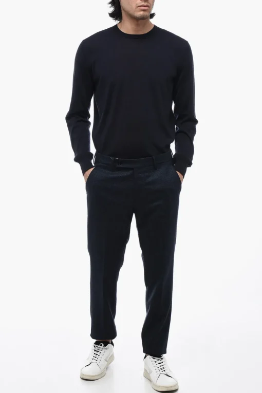 Fashion Pantaloni in Lana Vergine con Motivo Check Uomo Pantaloni