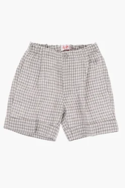 Fashion Pantaloni in Lino a Quadri Ad orlo con Risvolto Bambino Abbigliamento