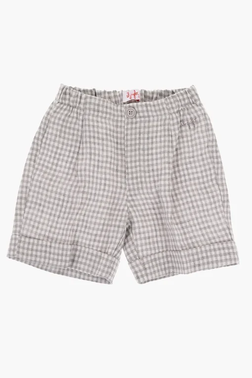 Fashion Pantaloni in Lino a Quadri Ad orlo con Risvolto Bambino Abbigliamento