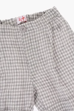 Fashion Pantaloni in Lino a Quadri Ad orlo con Risvolto Bambino Abbigliamento