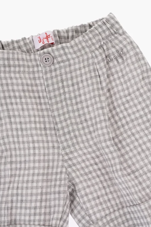 Fashion Pantaloni in Lino a Quadri Ad orlo con Risvolto Bambino Abbigliamento