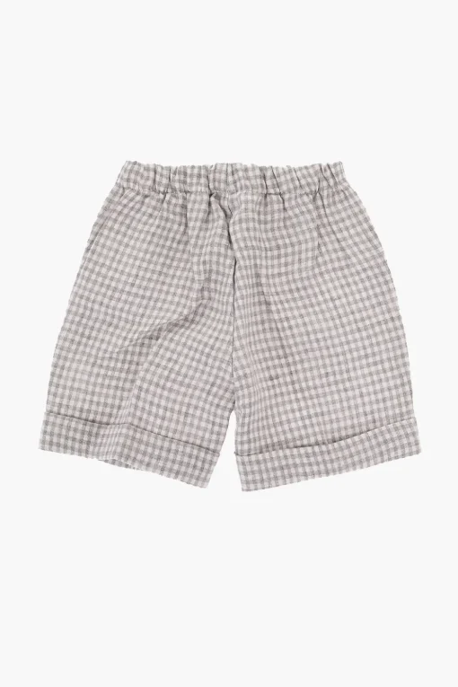 Fashion Pantaloni in Lino a Quadri Ad orlo con Risvolto Bambino Abbigliamento