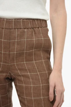 Discount Pantaloni in Lino Windowpane con Elastico in Vita Donna Pantaloni