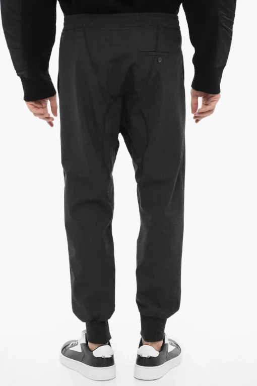 Outlet Pantaloni in Misto Lana con Elastico in Vita Uomo Pantaloni