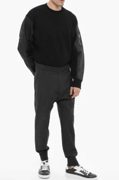 Outlet Pantaloni in Misto Lana con Elastico in Vita Uomo Pantaloni