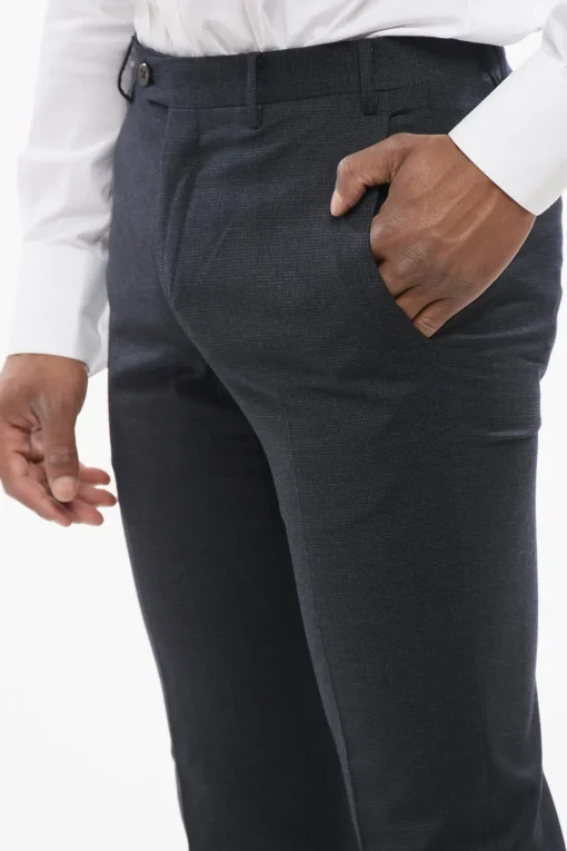 Pantaloni in Misto Lana Pin Check con Passanti>Corneliani Online