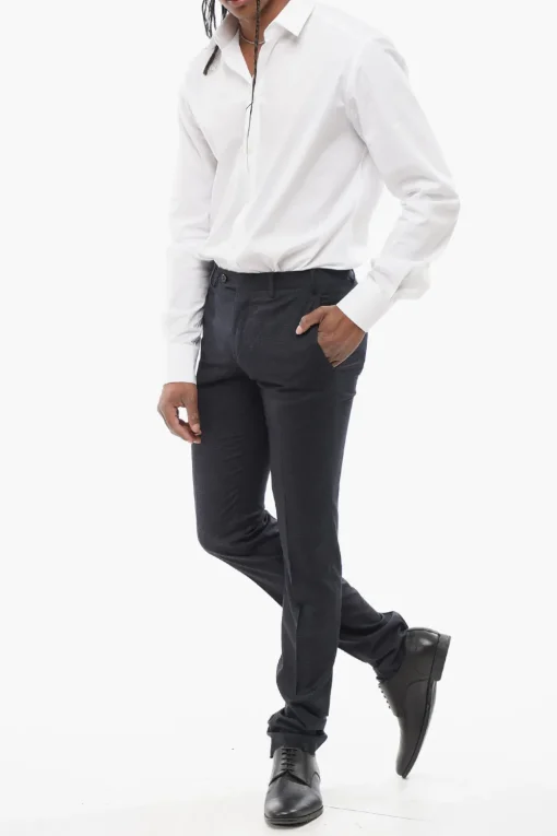 Pantaloni in Misto Lana Pin Check con Passanti>Corneliani Online