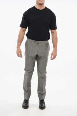 Pantaloni in Misto Lino Effetto Bouclè a Quattro Tasche></noscript>Corneliani Discount
