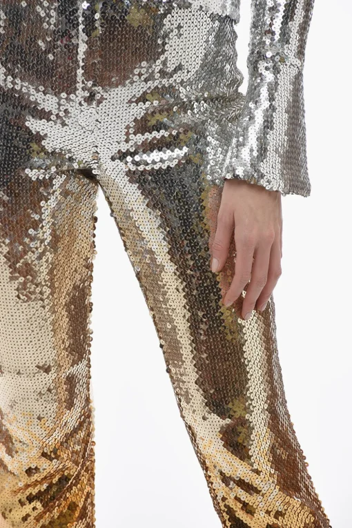 Pantaloni in Paillettes Degradè con Bottoni alla Caviglia>Paco Rabanne Discount