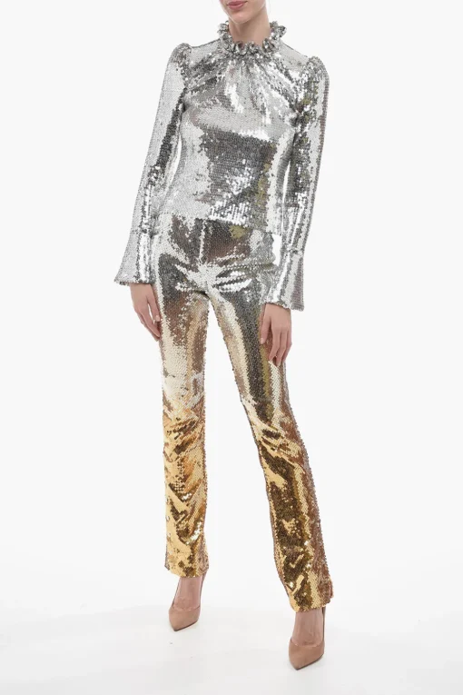 Pantaloni in Paillettes Degradè con Bottoni alla Caviglia>Paco Rabanne Discount