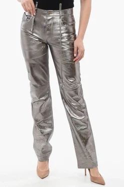 Pantaloni in Pelle a Specchio con Effetto Distrutto>The Attico Online