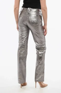 Pantaloni in Pelle a Specchio con Effetto Distrutto>The Attico Online