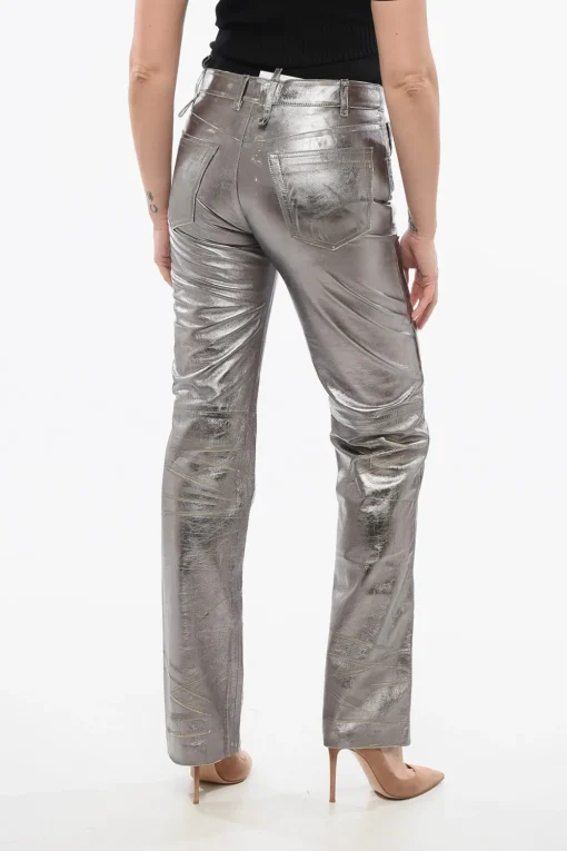 Pantaloni in Pelle a Specchio con Effetto Distrutto>The Attico Online