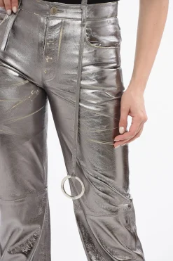 Pantaloni in Pelle a Specchio con Effetto Distrutto></noscript>The Attico Online