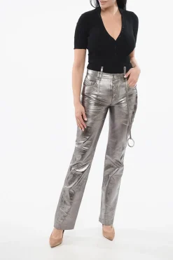 Pantaloni in Pelle a Specchio con Effetto Distrutto></noscript>The Attico Online