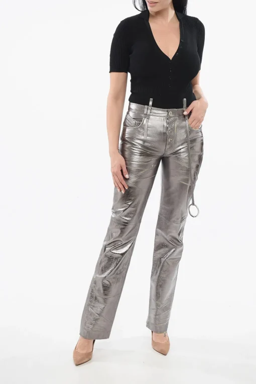 Pantaloni in Pelle a Specchio con Effetto Distrutto>The Attico Online