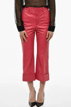 Pantaloni In Pelle ad Orlo Con Risvolto>Dsquared2 Hot