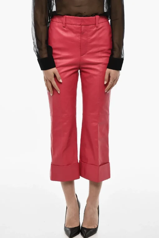 Pantaloni In Pelle ad Orlo Con Risvolto>Dsquared2 Hot