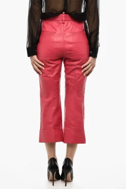 Pantaloni In Pelle ad Orlo Con Risvolto>Dsquared2 Hot