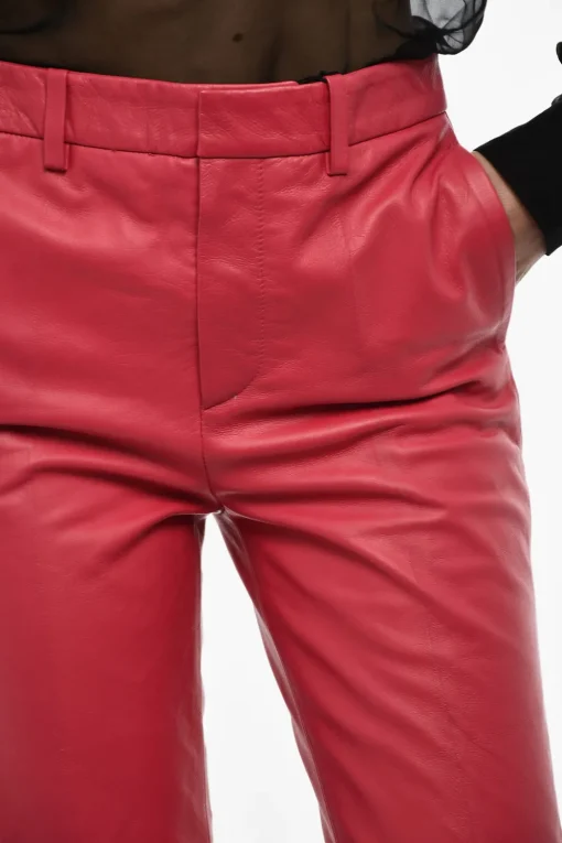 Pantaloni In Pelle ad Orlo Con Risvolto>Dsquared2 Hot