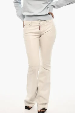 Outlet Pantaloni in Pelle Boot Cut a Vita Media Donna Pantaloni