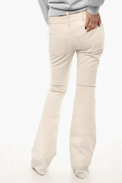 Outlet Pantaloni in Pelle Boot Cut a Vita Media Donna Pantaloni