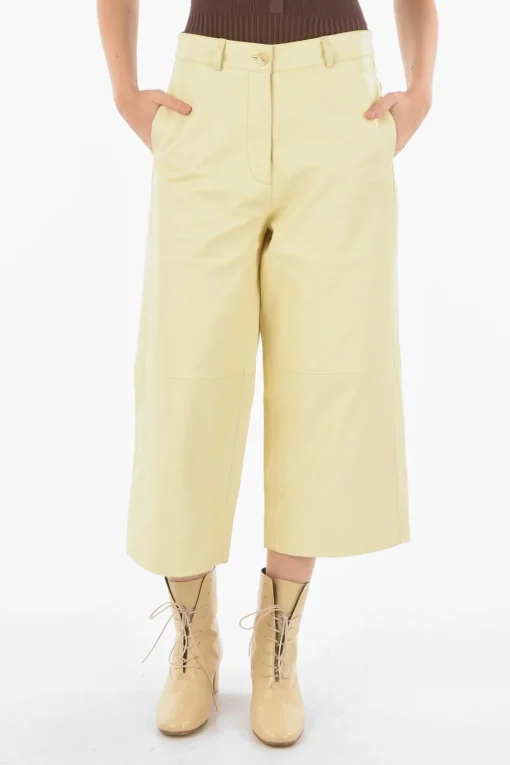 Clearance Pantaloni in Pelle CELICE Wide Leg Donna Pantaloni