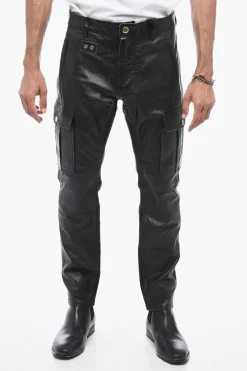 Pantaloni in Pelle Craquelé con Effetto Vintage>Dsquared2 Sale