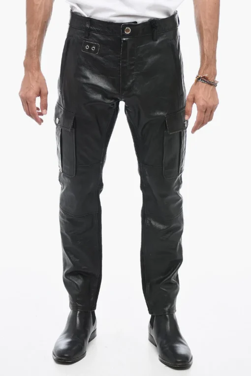 Pantaloni in Pelle Craquelé con Effetto Vintage>Dsquared2 Sale