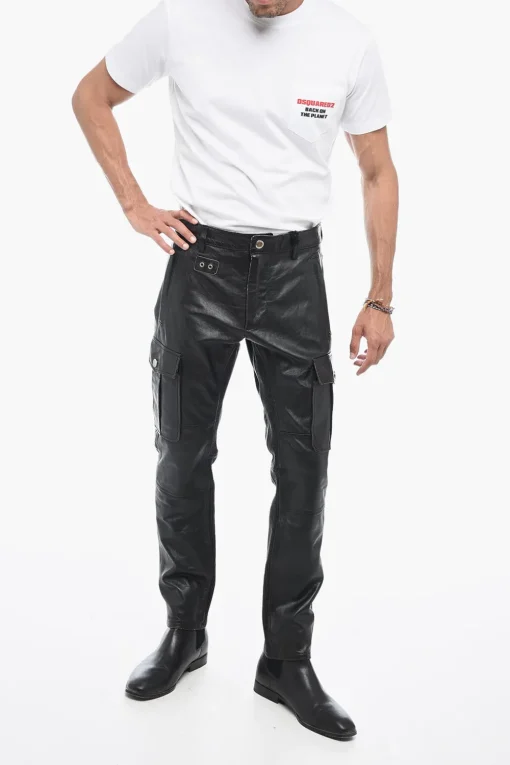 Pantaloni in Pelle Craquelé con Effetto Vintage>Dsquared2 Sale