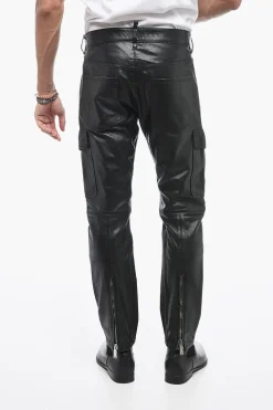 Pantaloni in Pelle Craquelé con Effetto Vintage></noscript>Dsquared2 Sale