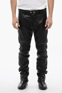 Hot Pantaloni in Pelle Martellata con Dettagli Biker Uomo Pantaloni