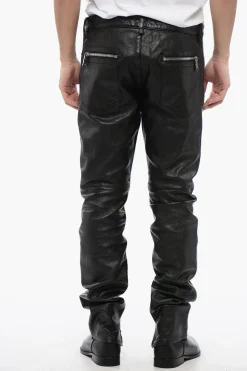Hot Pantaloni in Pelle Martellata con Dettagli Biker Uomo Pantaloni